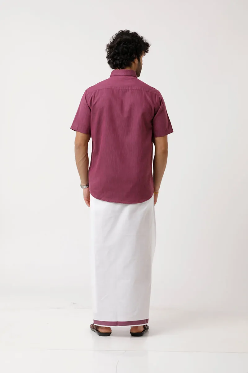 Varna - Plum Matching Shirt and Single Dhoti Set For Men | Uathayam