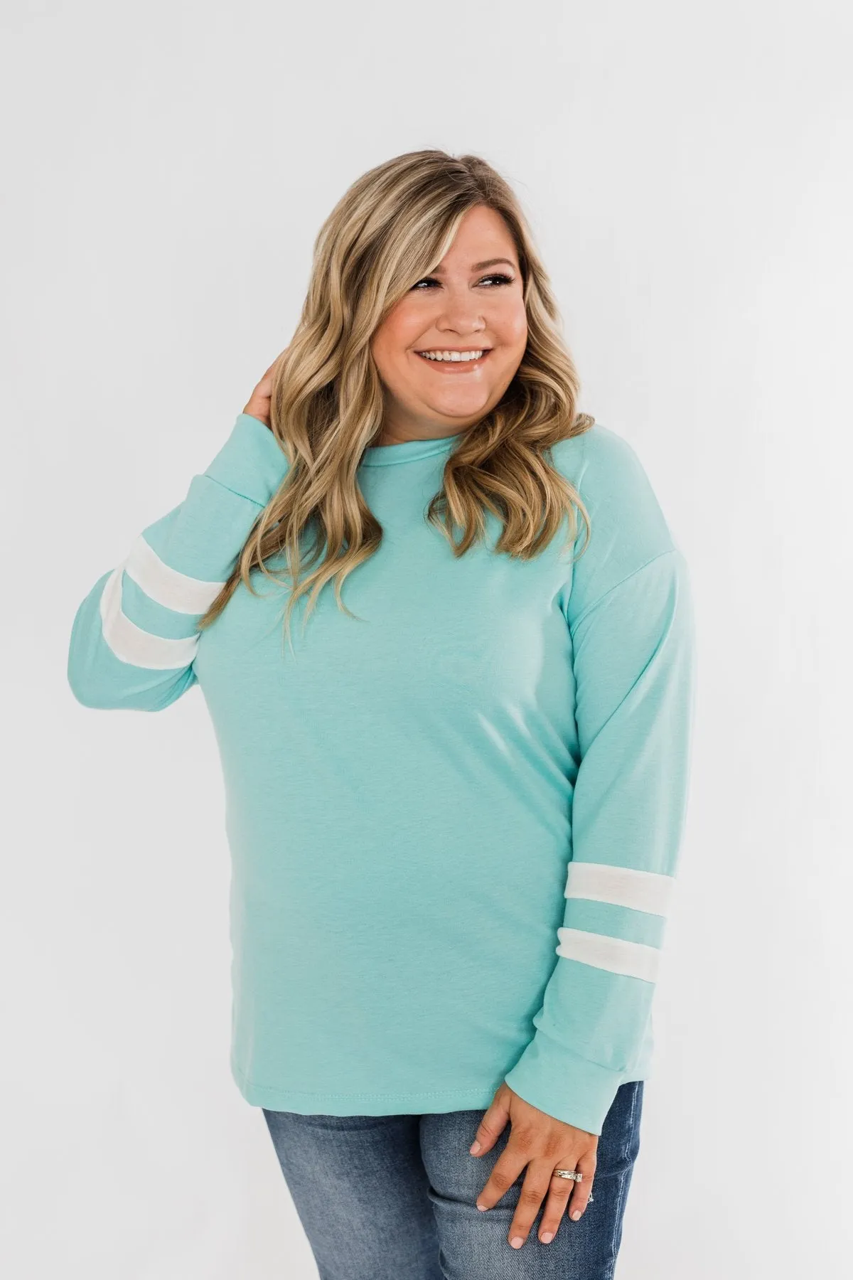 Varsity Stripe Lounge Top- Mint Blue