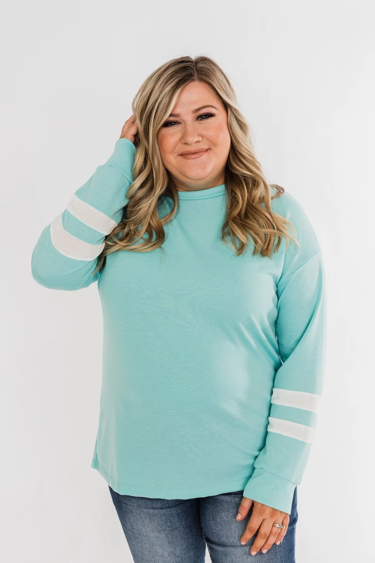 Varsity Stripe Lounge Top- Mint Blue