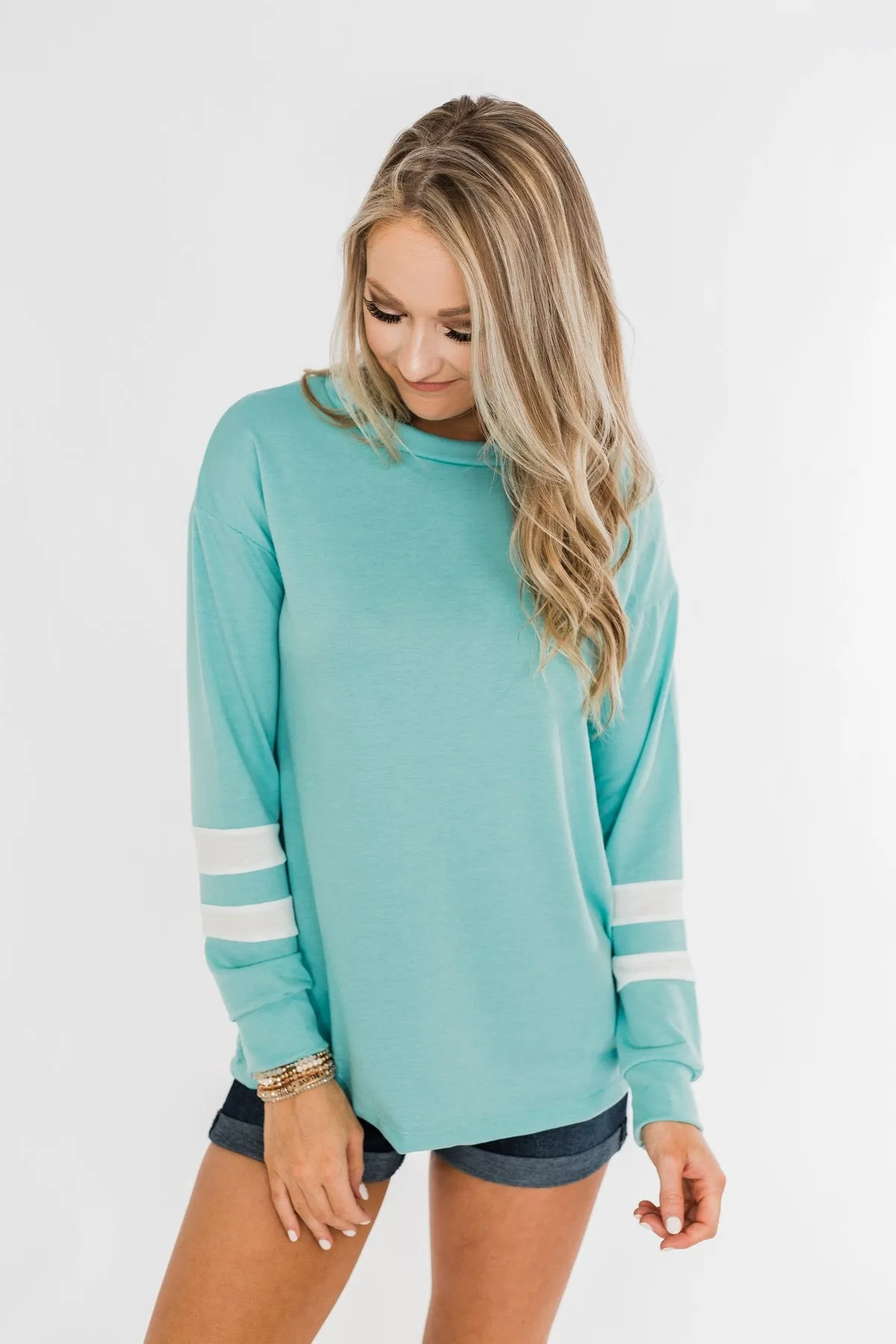 Varsity Stripe Lounge Top- Mint Blue