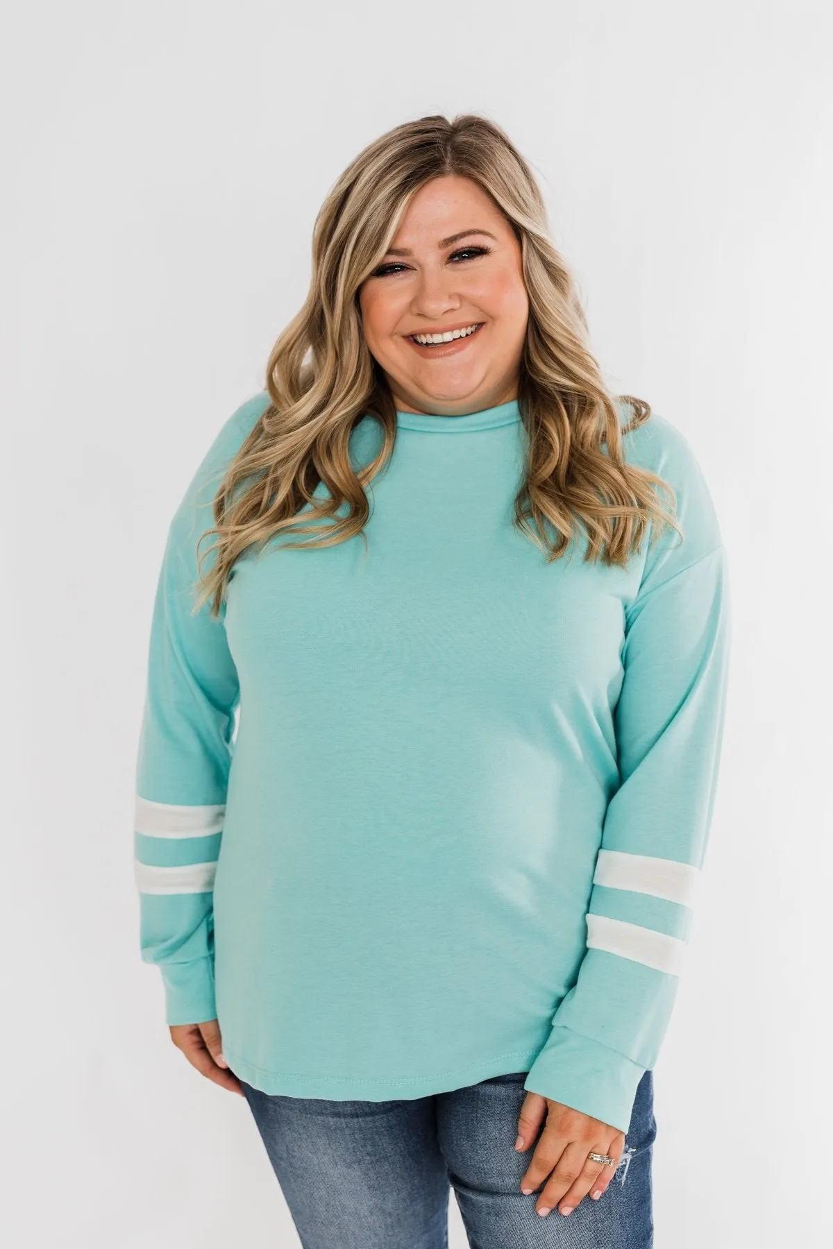 Varsity Stripe Lounge Top- Mint Blue