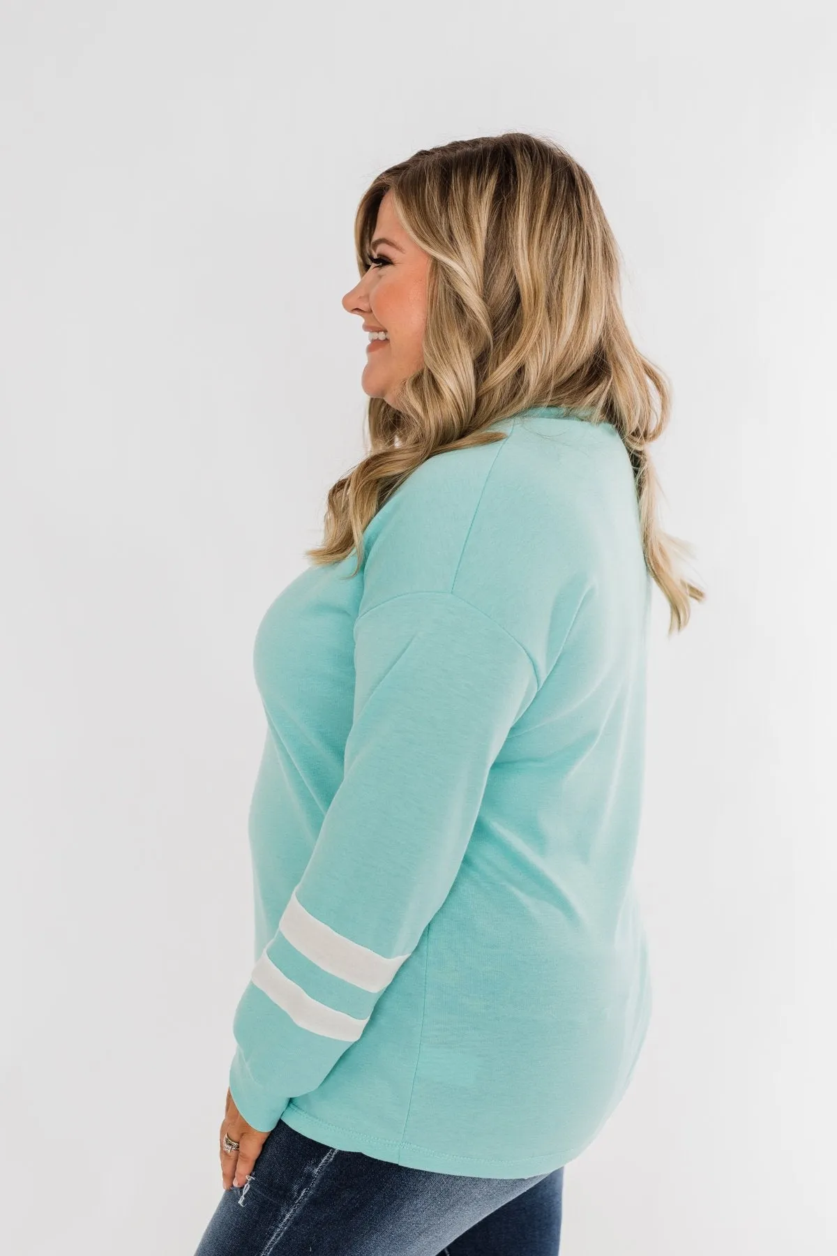 Varsity Stripe Lounge Top- Mint Blue