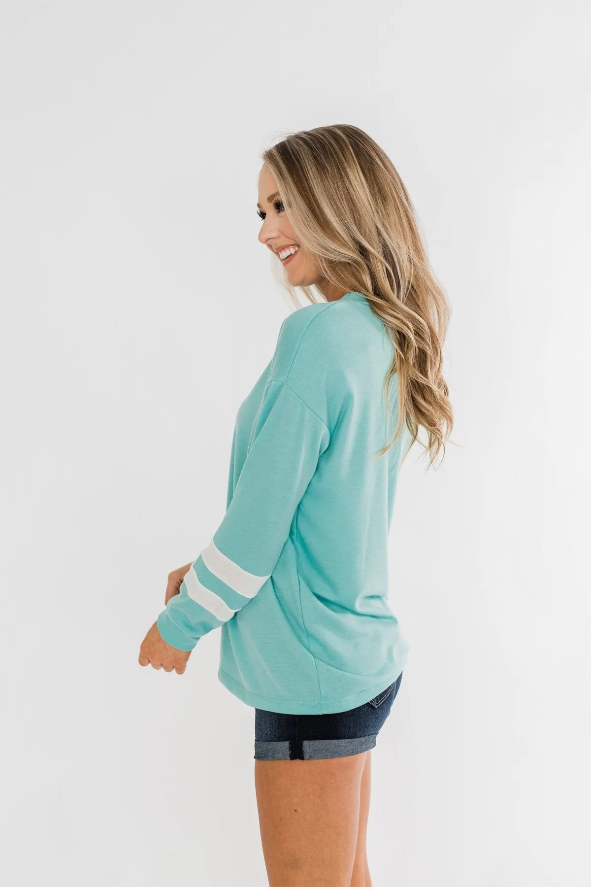 Varsity Stripe Lounge Top- Mint Blue