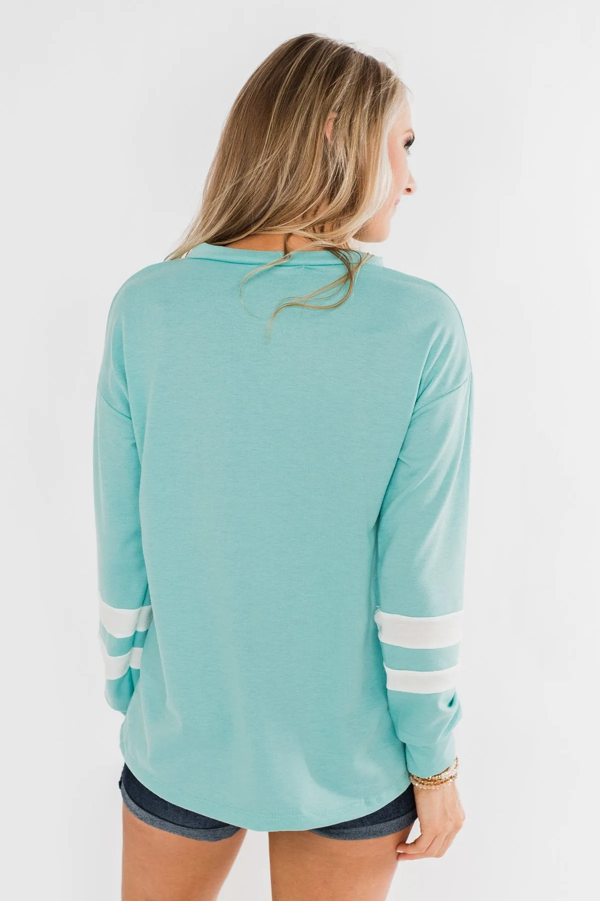 Varsity Stripe Lounge Top- Mint Blue