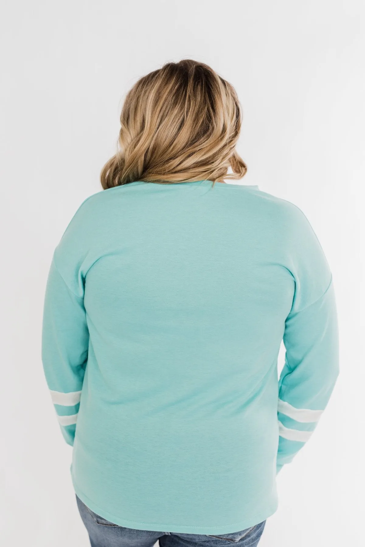 Varsity Stripe Lounge Top- Mint Blue
