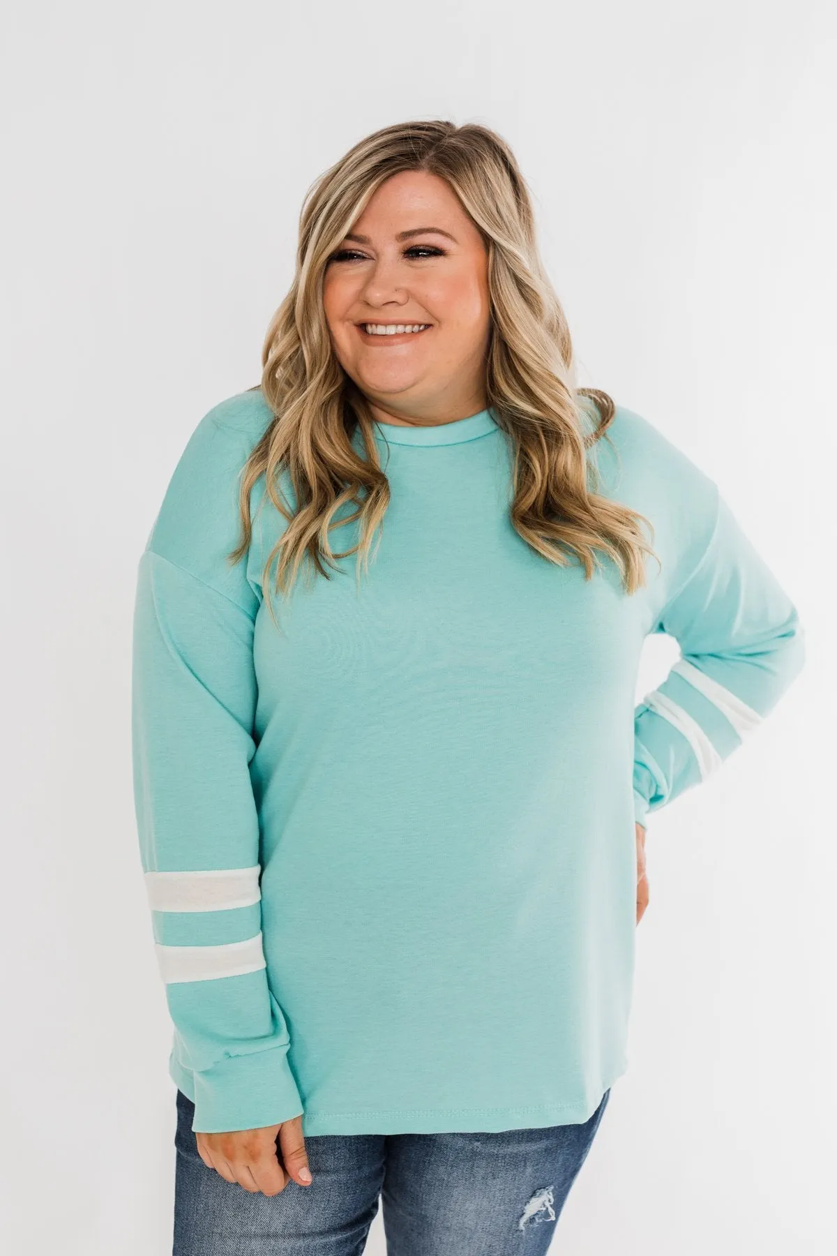 Varsity Stripe Lounge Top- Mint Blue