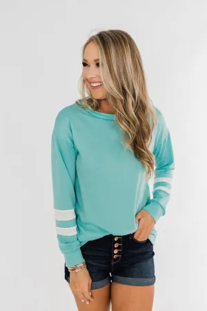 Varsity Stripe Lounge Top- Mint Blue