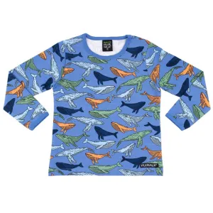 Villervalla Whale Print Kids Top - Nautic Blue