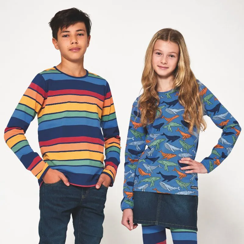 Villervalla Whale Print Kids Top - Nautic Blue