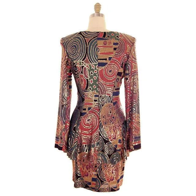 Vintage Ladies Suit Drippy Abstract Metallic Knit Caché 1980s Med