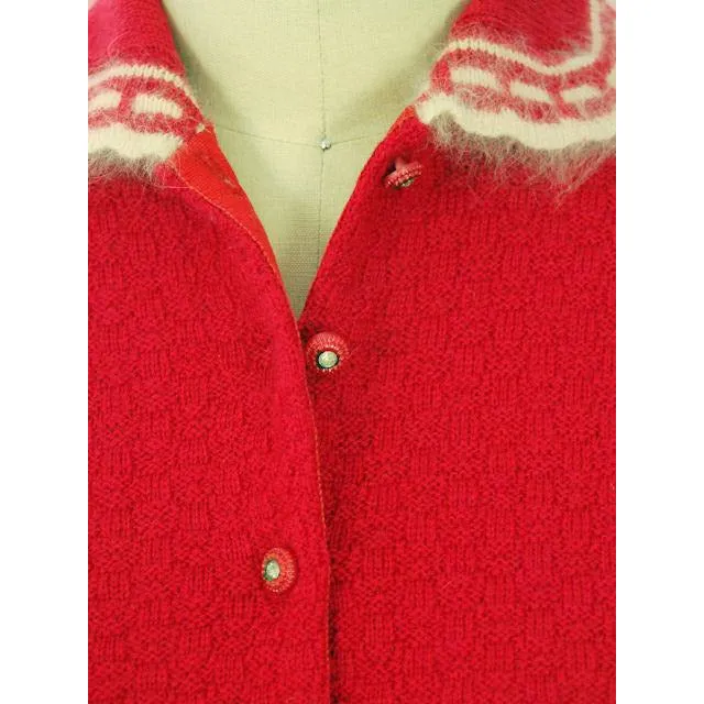 Vintage Sweater Suit Lipstick Red Womens 2PC  1950s 36-28-38
