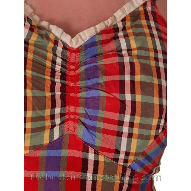 Vintage Swim Suit 1PC Bathing Suit  1940s Plaid Taffeta 34-30-36