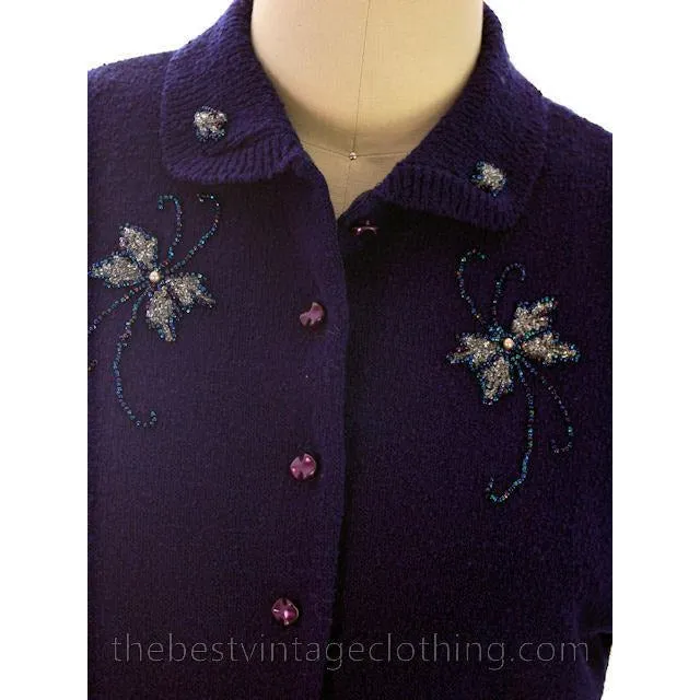 Vintage Wool Sweater Suit Gloria Knitwear Royal Blue Beaded 1950s S-M