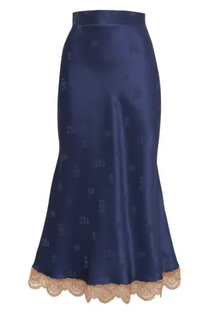 Volterra Siren Skirt With Contrast Lace | Blue Jacquard