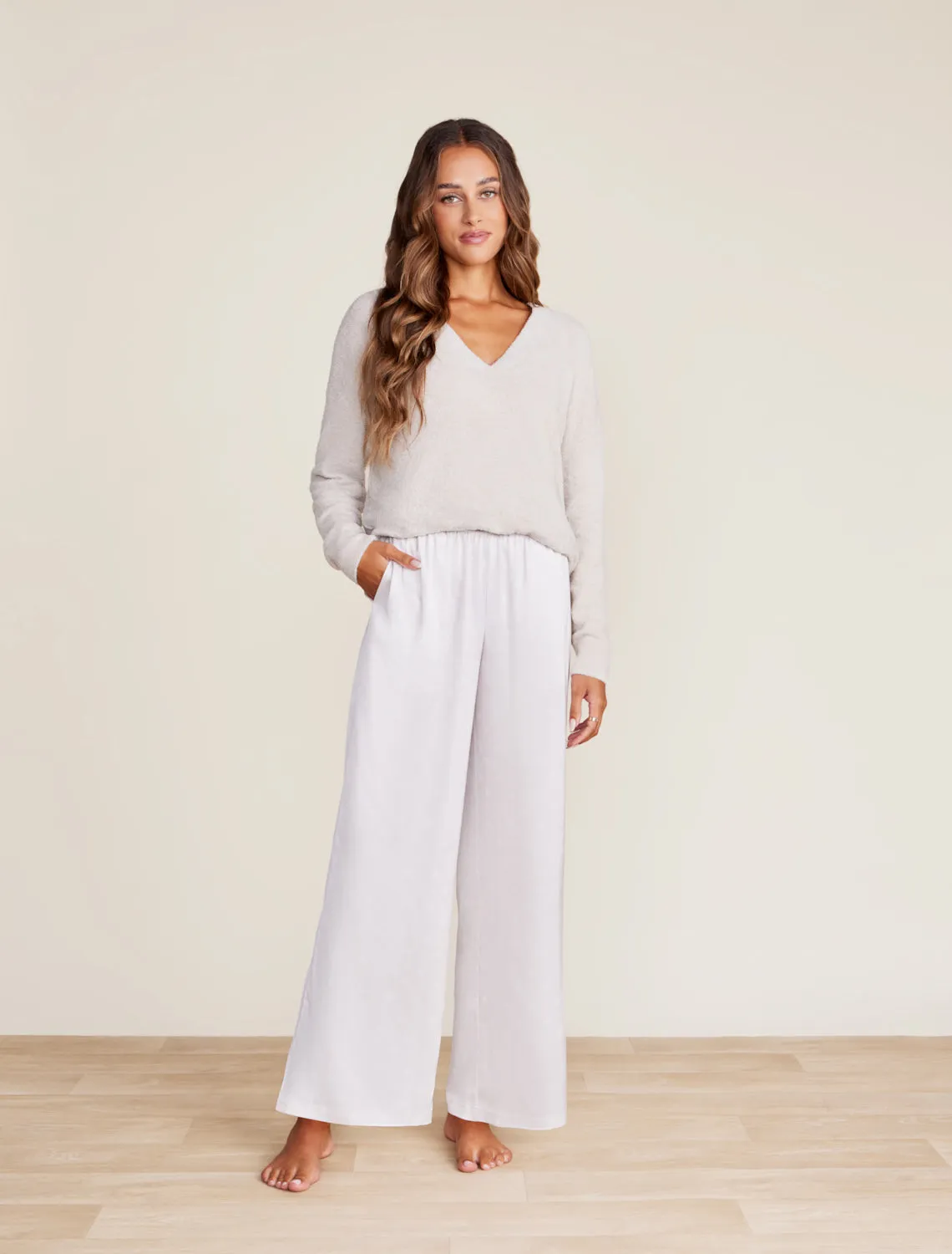 Washed Satin Wide Leg Pant - Stone Scattered Paisleys