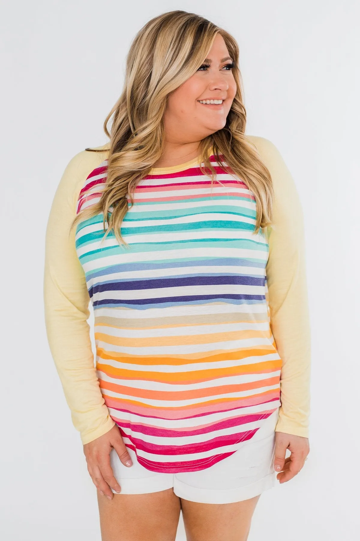 Waves of Color Striped Color Block Top- Yellow