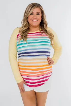 Waves of Color Striped Color Block Top- Yellow