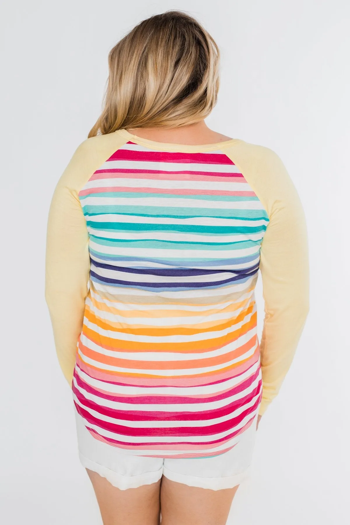 Waves of Color Striped Color Block Top- Yellow