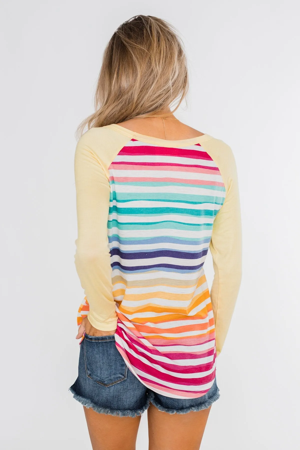Waves of Color Striped Color Block Top- Yellow