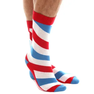 White Blue Red Stripe Mens Colorful Crew Socks - Premium Cotton Fun socks with Soft Elastic