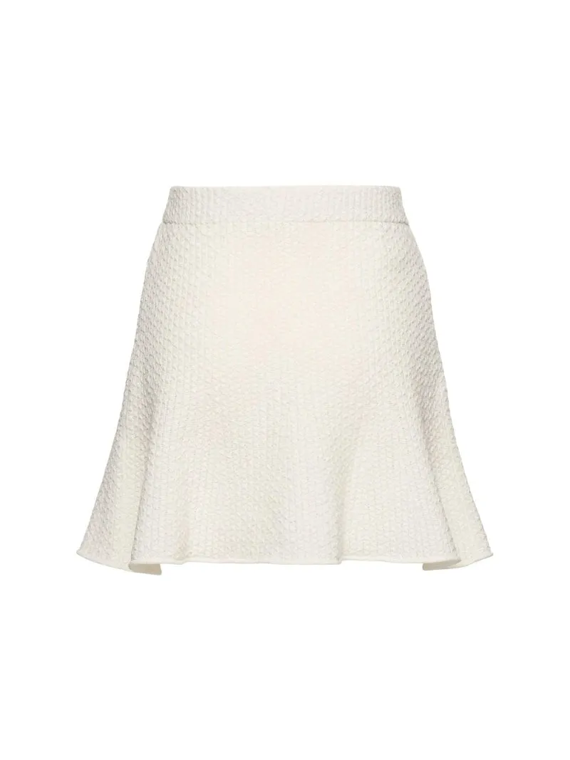 white textured knit mini skirt