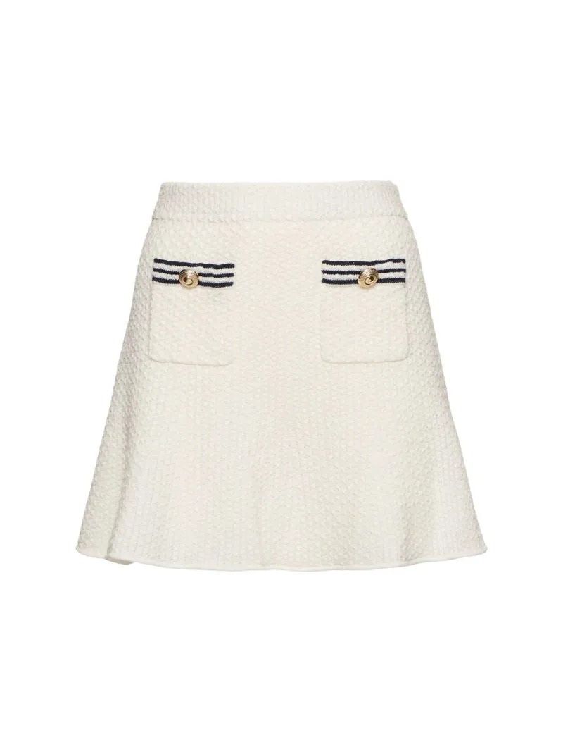 white textured knit mini skirt