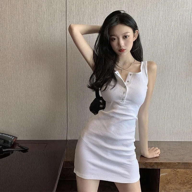 White/Black Knit Sling Dress ER5853