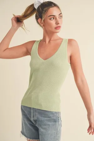 Wide Strap Knit Tank in Sage