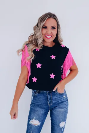 Wild Side Sequin Star Crop Top - Pink