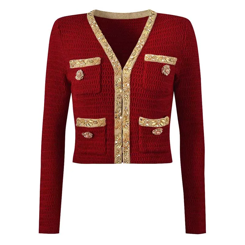 Women Pocket Knitted Cardigan Jacket   Long Skirt Two Pieces Skirt Suit