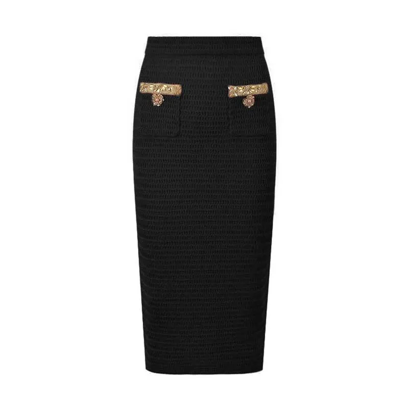 Women Pocket Knitted Cardigan Jacket   Long Skirt Two Pieces Skirt Suit