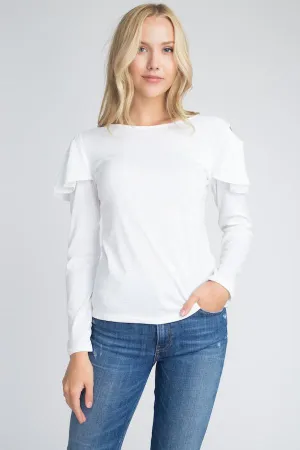 Women's Cold Shoulder Ruffle Long Sleeve Top