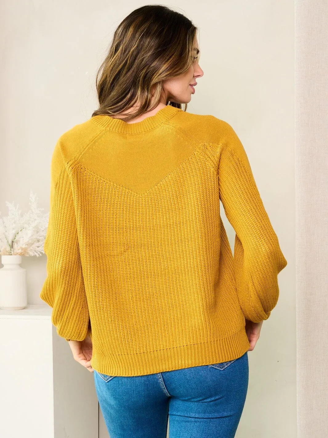 WOMEN'S LONG BALLON SLEEVE SOLID KNIT SWEATER
