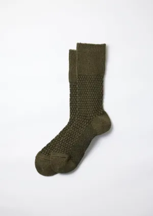 Woolen Jacquard Crew Socks - Black Olive