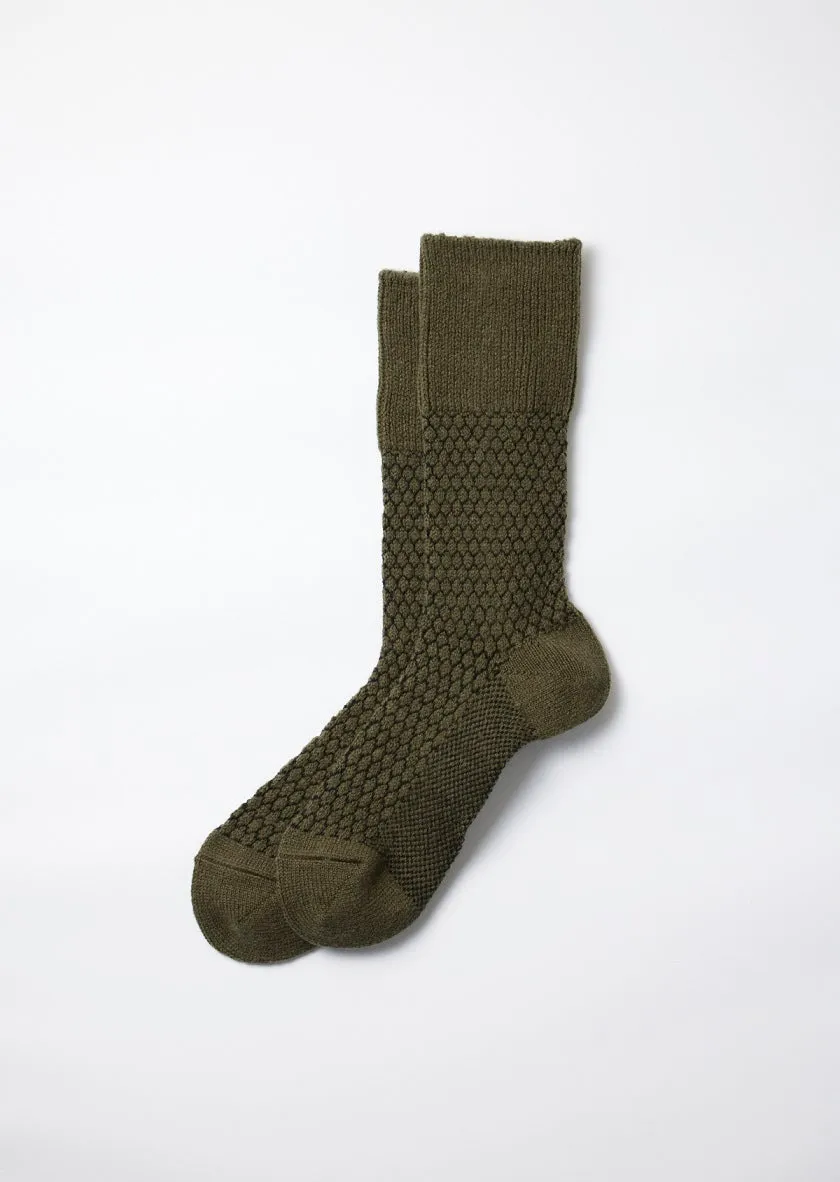 Woolen Jacquard Crew Socks - Black Olive