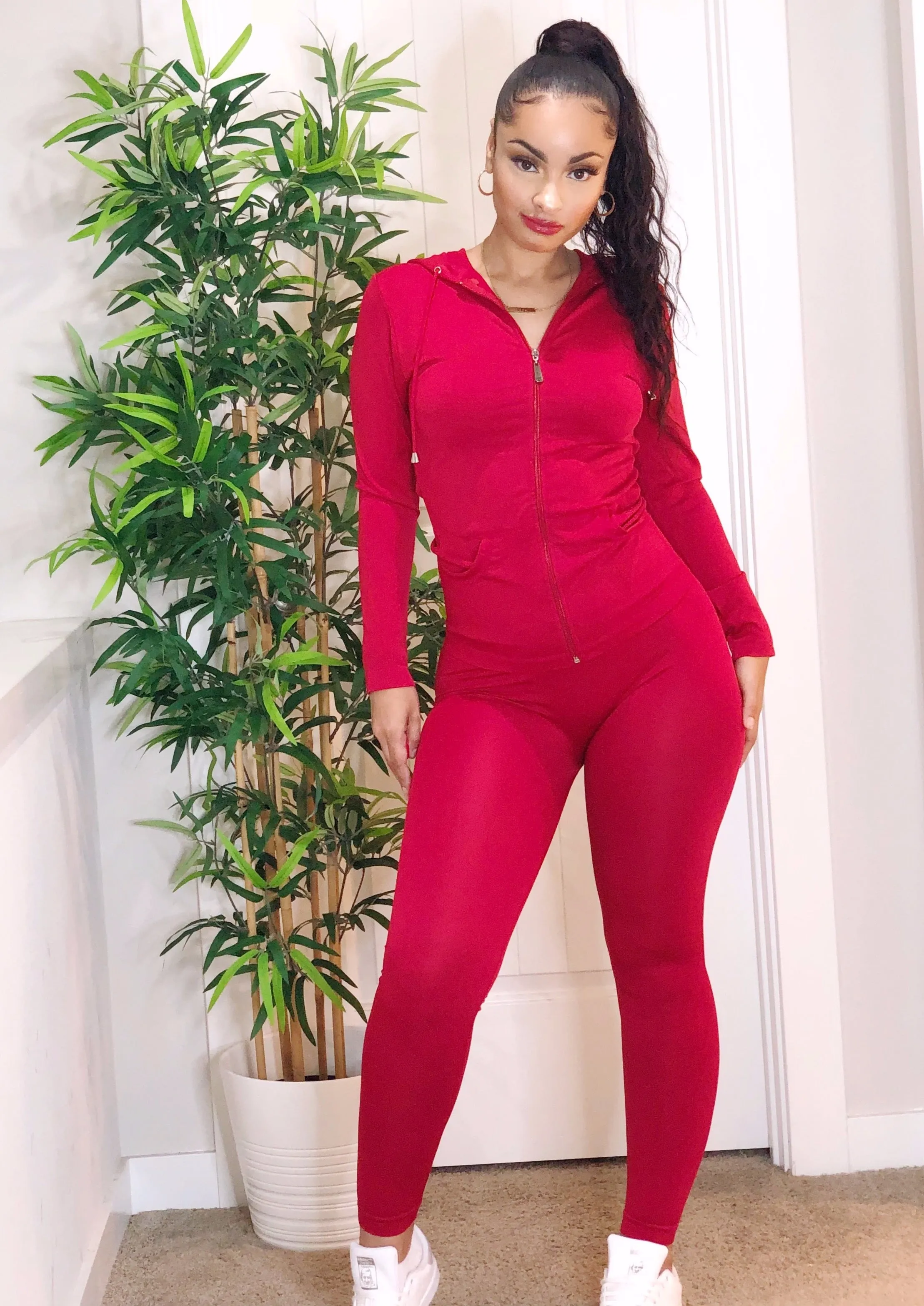 Zip-Up Hoodie Legging Set (Red)
