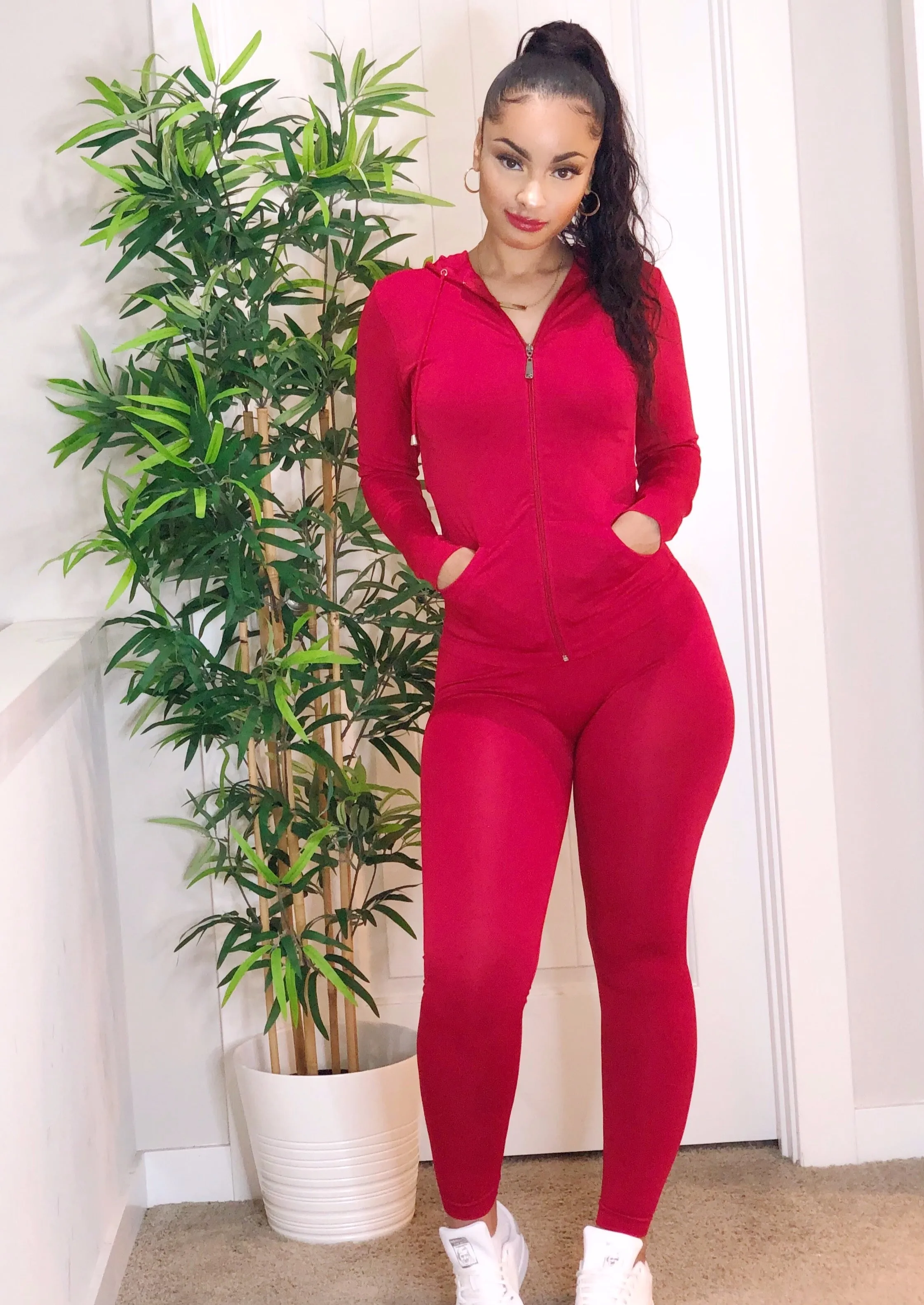 Zip-Up Hoodie Legging Set (Red)