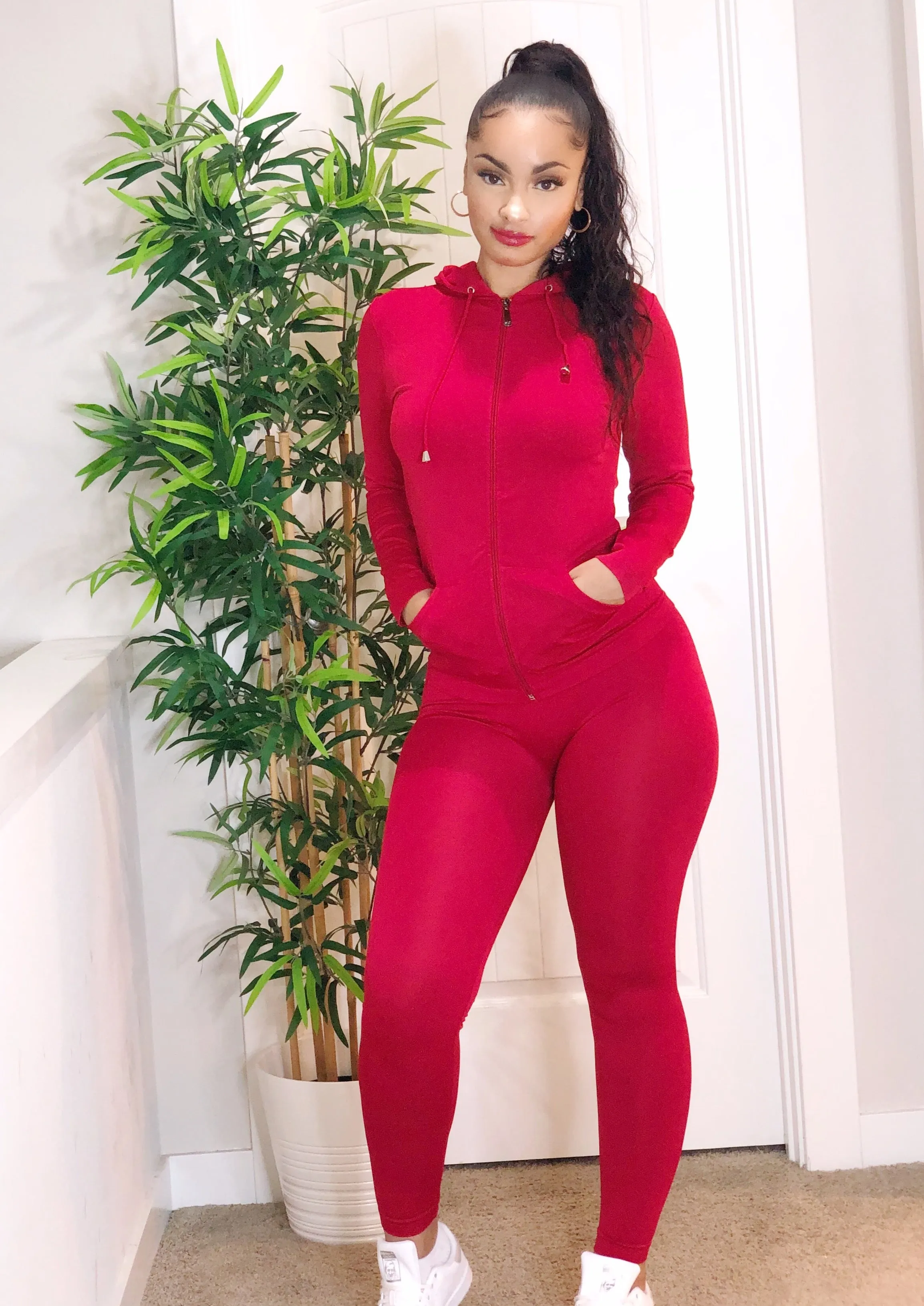 Zip-Up Hoodie Legging Set (Red)