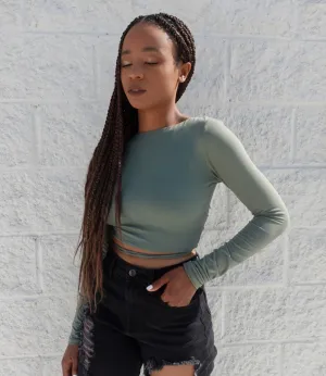 Zoey Zig Zag Backless Long Sleeve Top(Olive)